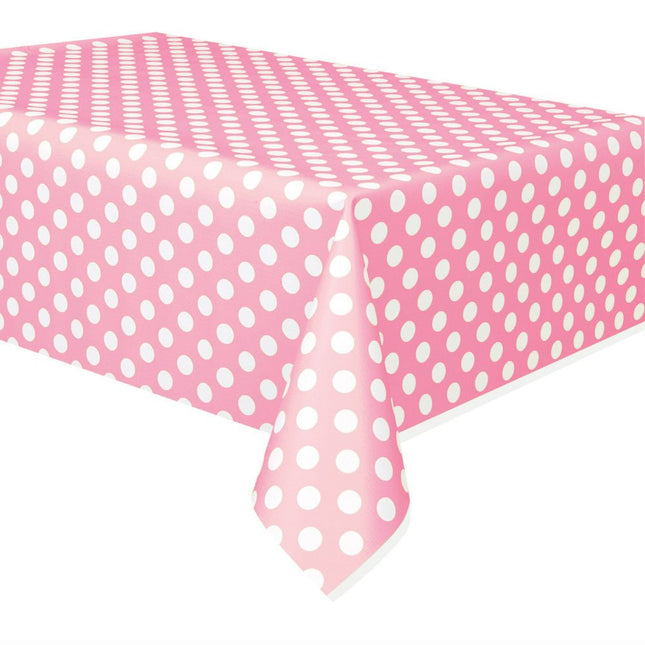 Lichtroze Tafelkleed Witte Stippen 2,74m van Unique koop je bij Partywinkel
