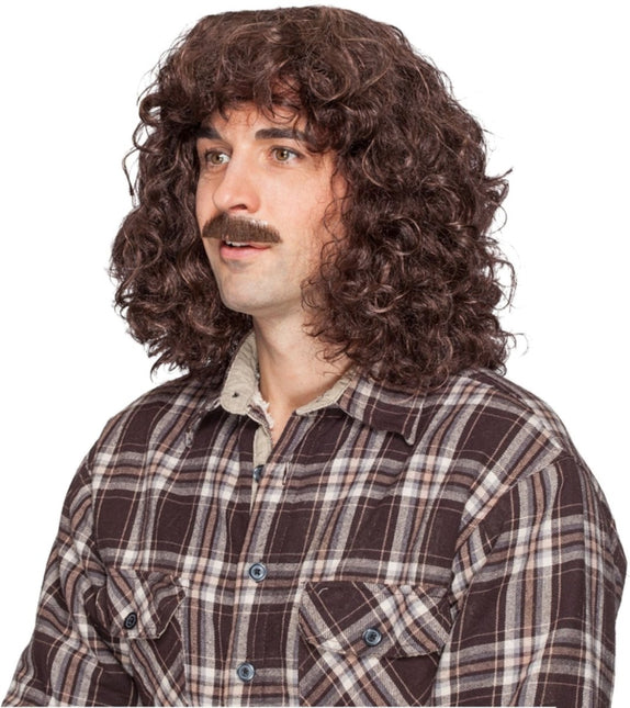 Mannen Pruik Bruin Met Snor van Orlob koop je bij Partywinkel