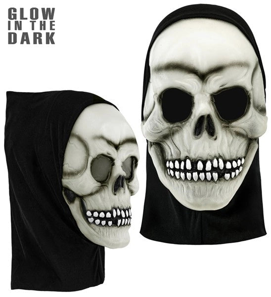 MASKER SCHEDEL MET KAP - LATEX GLOW IN THE DARK van Widmann koop je bij Partywinkel
