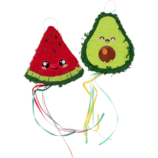 Mini Piñata Set - Avocado & Watermeloen - Kawaii Party - 2 stuks van Folat koop je bij Partywinkel