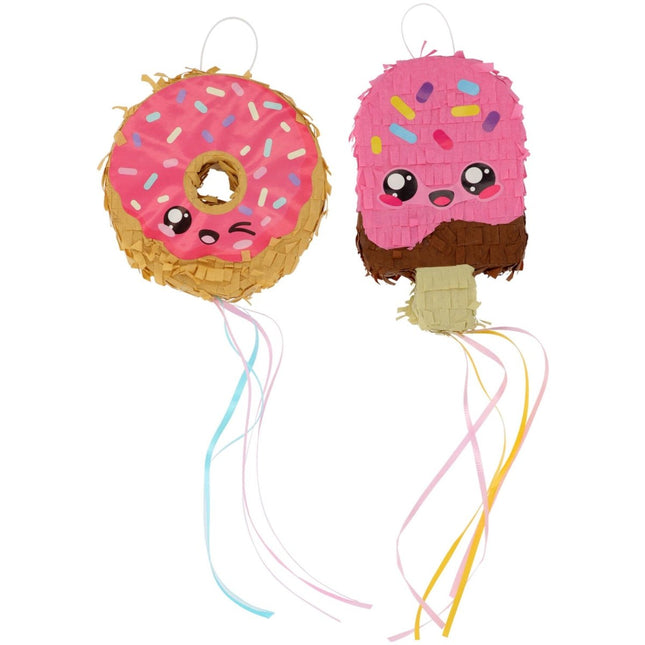Mini Piñata Set - Donut & Ijsje - Kawaii Party - 2 stuks van Folat koop je bij Partywinkel