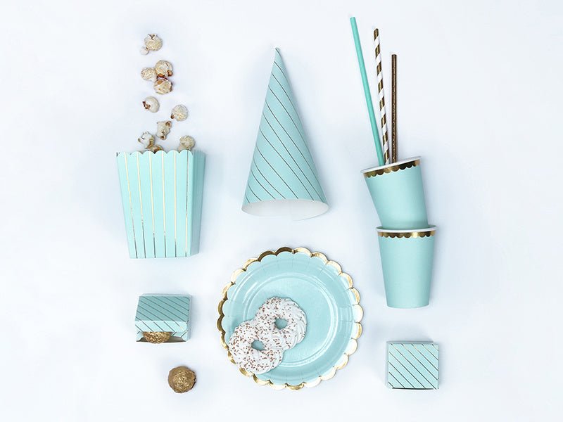 Mint Groene Popcorn Bakjes Goud Gestreept 12,5cm 6st van Partydeco koop je bij Partywinkel