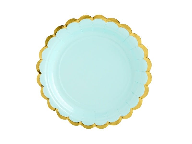 Mintgroene Bordjes Karton Goud 18cm 6st van Partydeco koop je bij Partywinkel