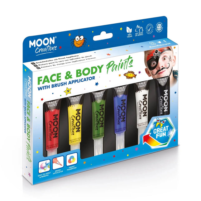 Moon Creations Face Paint met kwast Applicator White 15ml van Moon Creations koop je bij Partywinkel