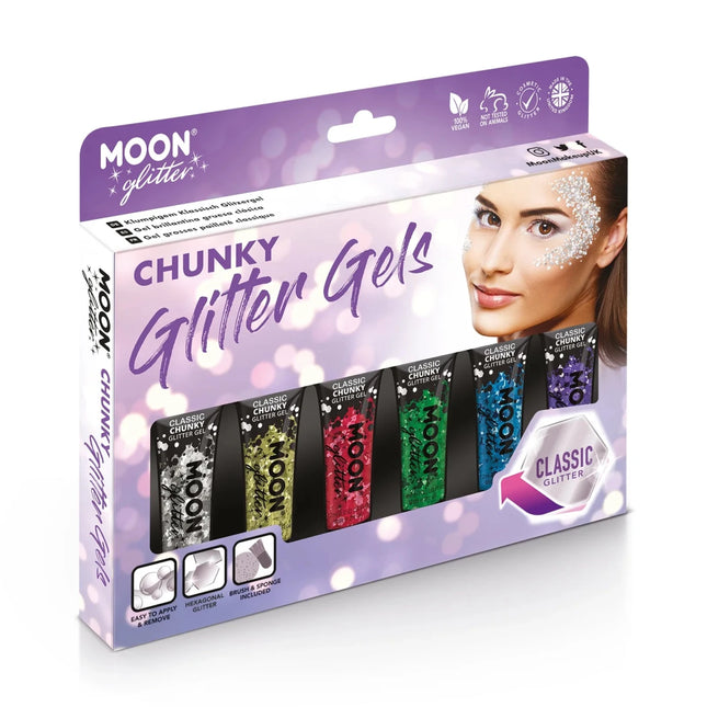 Moon Glitter Classic Chunky Glitter Gel Silver 12ml van Moon Creations koop je bij Partywinkel