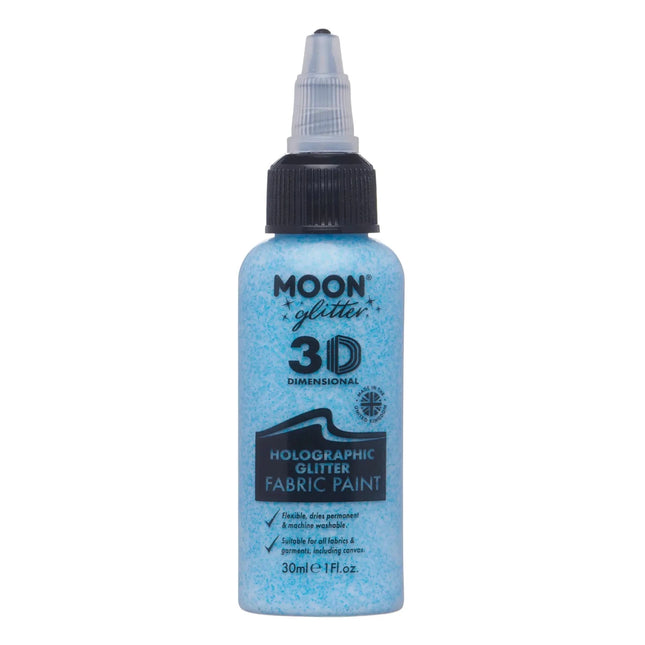Moon Glitter Holographic Glitter Fabric Paint Blue 30ml van Moon Creations koop je bij Partywinkel