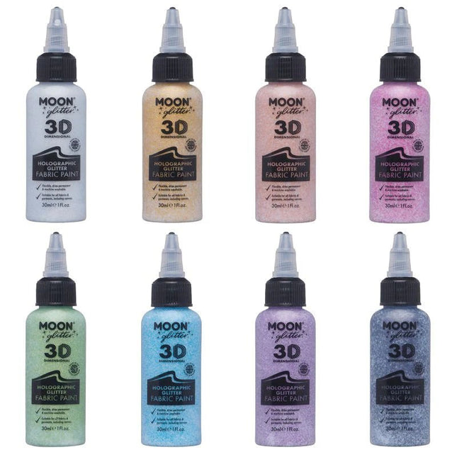 Moon Glitter Holographic Glitter Fabric Paint Blue 30ml van Moon Creations koop je bij Partywinkel