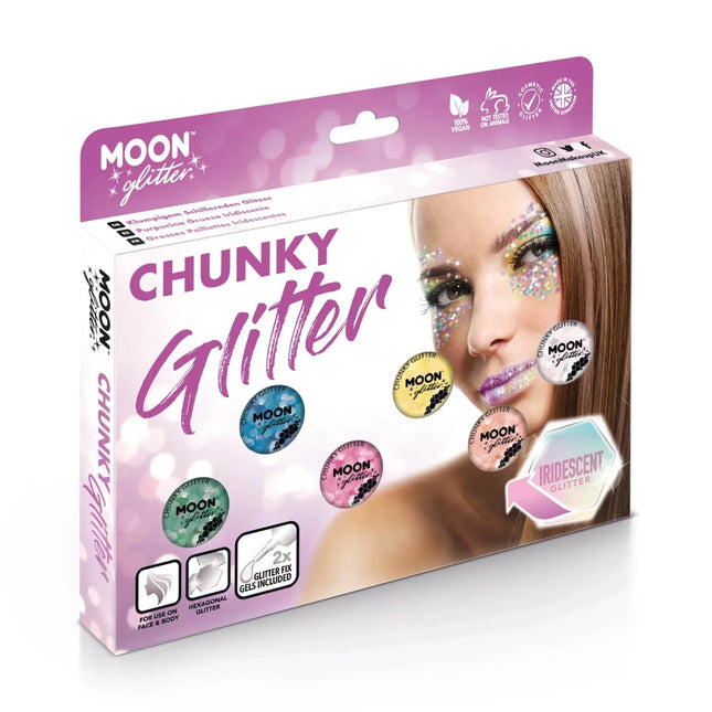 Moon Glitter Iridescent Chunky Glitter Pink 3g van Moon Creations koop je bij Partywinkel