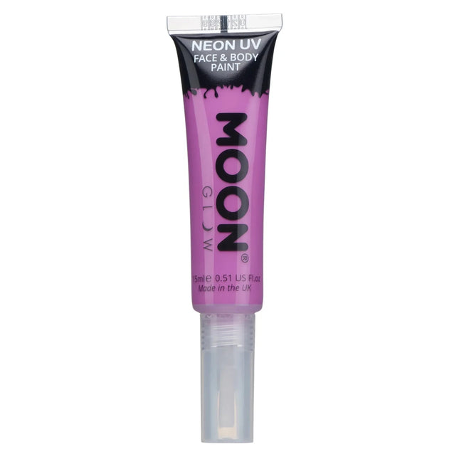 Moon Glow Neon UV Face Paint met Verf Applicator Intense Purple 15ml van Moon Creations koop je bij Partywinkel