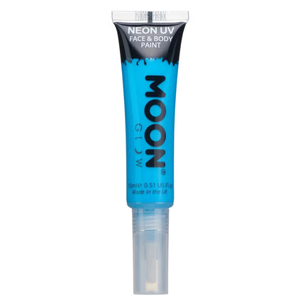 Moon Glow Neon UV Face Paint with Brush Applicator Intense Blue 15ml van Moon Creations koop je bij Partywinkel