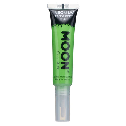 Moon Glow Neon UV Face Paint with Brush Applicator Intense Green 15ml van Moon Creations koop je bij Partywinkel