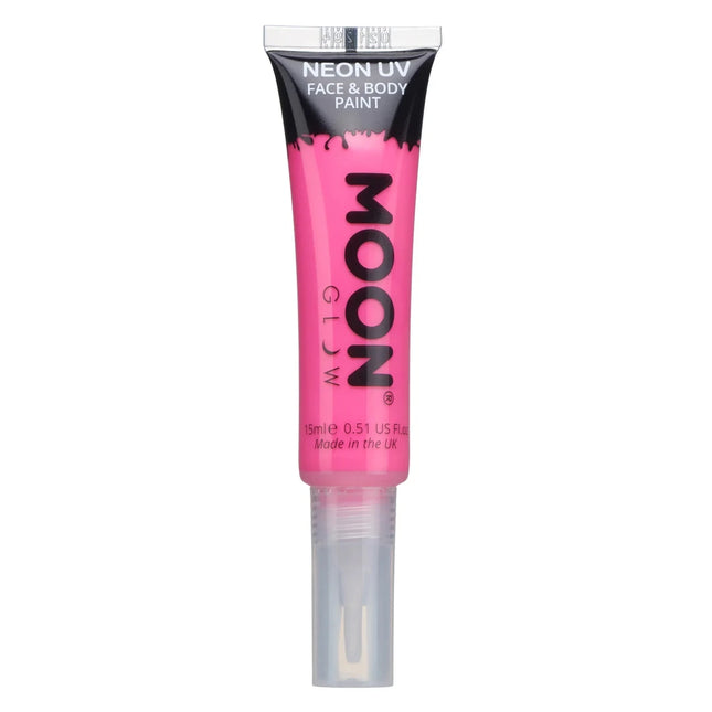 Moon Glow Neon UV Face Paint with Brush Applicator Intense Pink 15ml van Moon Creations koop je bij Partywinkel
