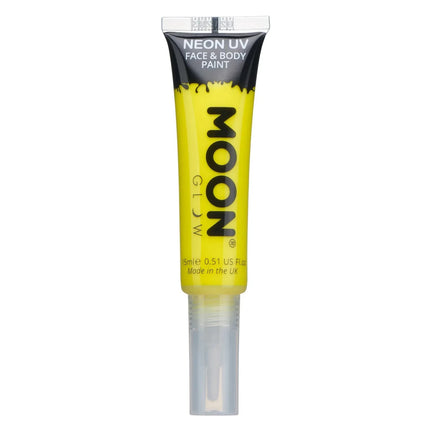 Moon Glow Neon UV Face Paint with Brush Applicator Intense Yellow 15ml van Moon Creations koop je bij Partywinkel