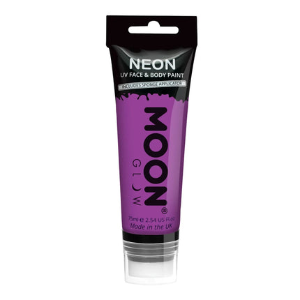 Moon Glow Neon UV Face Paint with Sponge Applicator Intense Purple 75ml van Moon Creations koop je bij Partywinkel