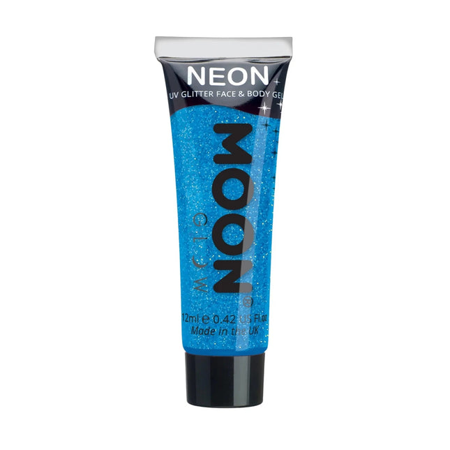 Moon Glow Neon UV Fine Glitter Gel Blue 12ml van Moon Creations koop je bij Partywinkel