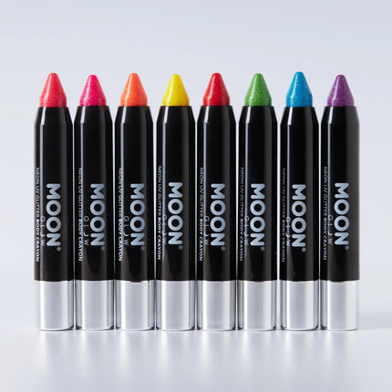 Moon Glow Neon UV Glitter Body Crayons Blue 3.2g van Moon Creations koop je bij Partywinkel