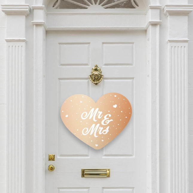 Mr, & Mrs, Deurbord Rose Goud 57cm van Folat koop je bij Partywinkel