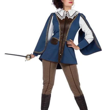 Musketier Kostuum Bruin Blauw Dames van Wilbers & Wilbers koop je bij Partywinkel