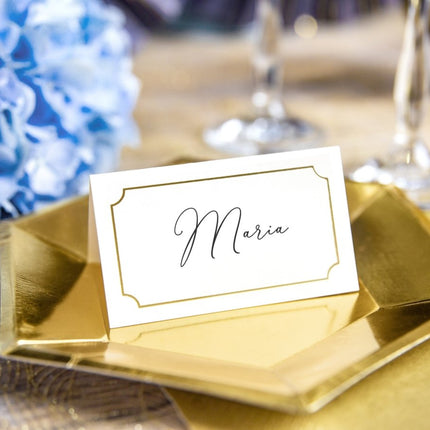 Naamkaartjes Wit Goud Lijst 9,5cm 10st van Partydeco koop je bij Partywinkel