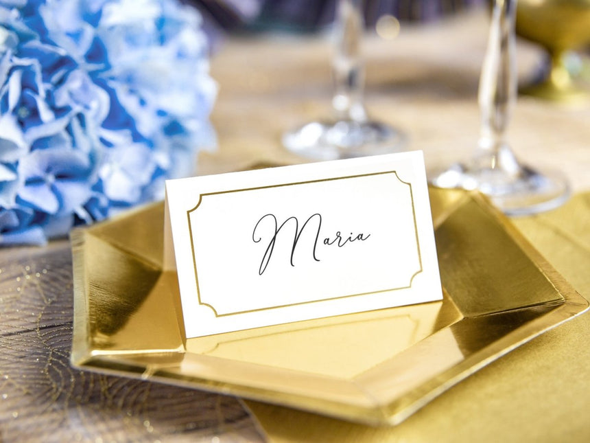 Naamkaartjes Wit Goud Lijst 9,5cm 10st van Partydeco koop je bij Partywinkel