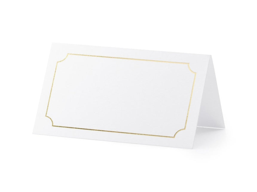 Naamkaartjes Wit Goud Lijst 9,5cm 10st van Partydeco koop je bij Partywinkel