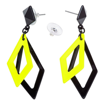 Neon 80S Oorbellen Zwart Geel van Widmann koop je bij Partywinkel