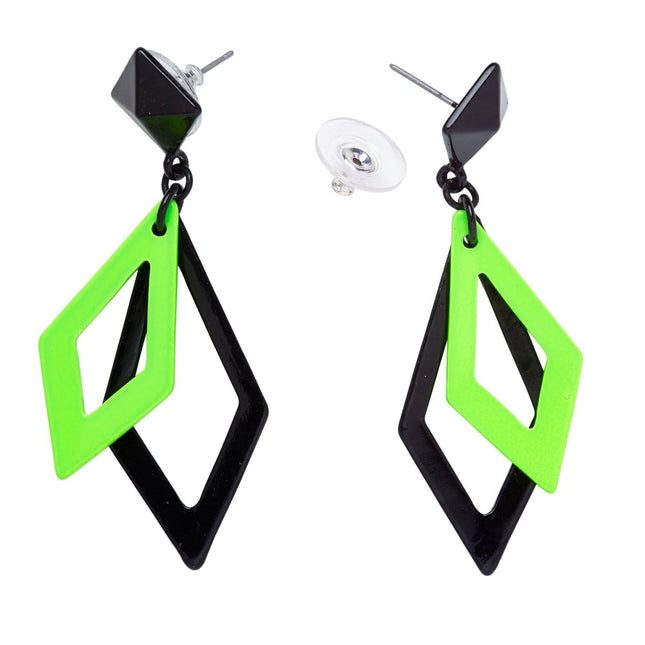 Neon 80S Oorbellen Zwart Groen van Widmann koop je bij Partywinkel