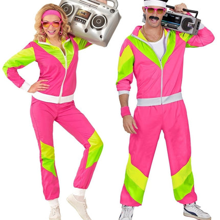 Neon 80S Trainingspak Fout Groen Roze van Widmann koop je bij Partywinkel
