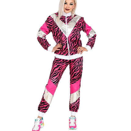 Neon 80S Trainingspak Fout Roze Tijgerprint van Widmann koop je bij Partywinkel