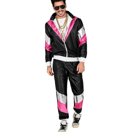 Neon 80S Trainingspak Fout Zwart Leerlook van Widmann koop je bij Partywinkel