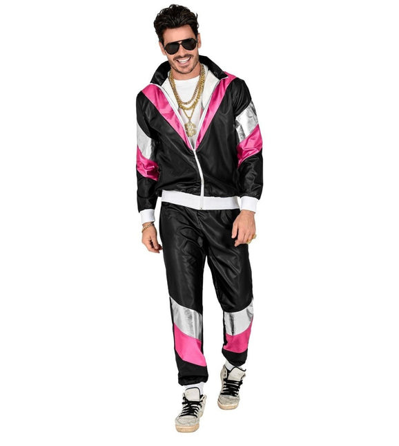 Neon 80S Trainingspak Fout Zwart Leerlook van Widmann koop je bij Partywinkel