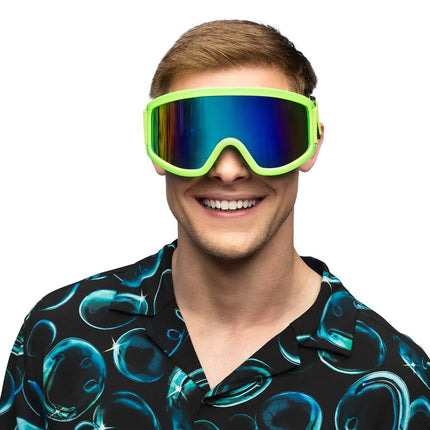 Neon Groene Skibril van Boland koop je bij Partywinkel
