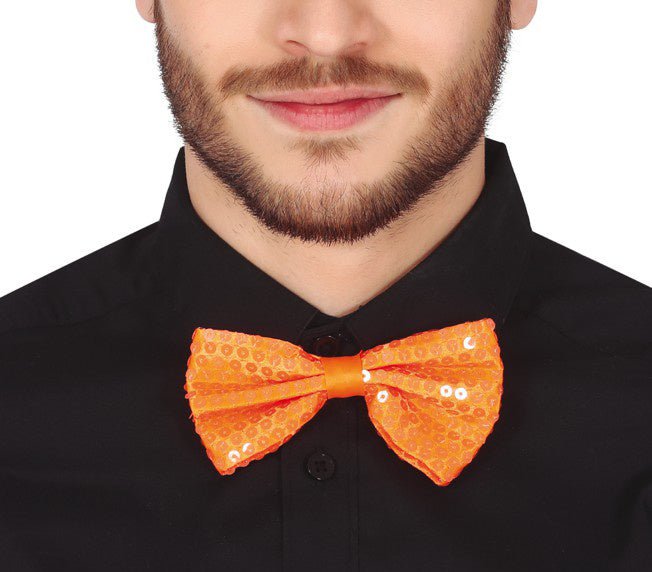 Neon Oranje Strik Glitter 13cm van Fiestas Guirca koop je bij Partywinkel