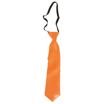 Neon Oranje Stropdas Glitter 37cm van Fiestas Guirca koop je bij Partywinkel