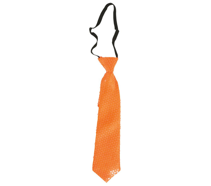 Neon Oranje Stropdas Glitter 37cm van Fiestas Guirca koop je bij Partywinkel