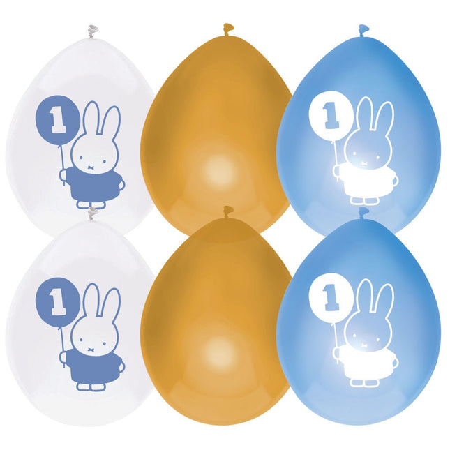 Nijntje Ballonnen 1 Jaar Blauw 30cm 6st van Haza Witbaard koop je bij Partywinkel