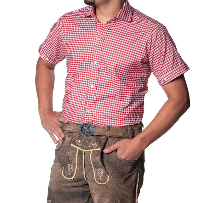 Oktoberfest Blouse Rood Heren Korte Mouw van Partychimp koop je bij Partywinkel