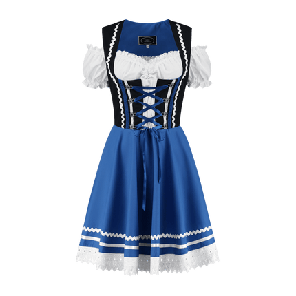 Oktoberfest Dirndl Jurk Oktoberfest Blauw Wit Dames 2 Delig van Haus Huberts koop je bij Partywinkel