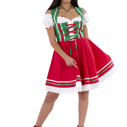 Oktoberfest Dirndl Jurk Oktoberfest Rood Groen Dames 2 Delig van Haus Huberts koop je bij Partywinkel