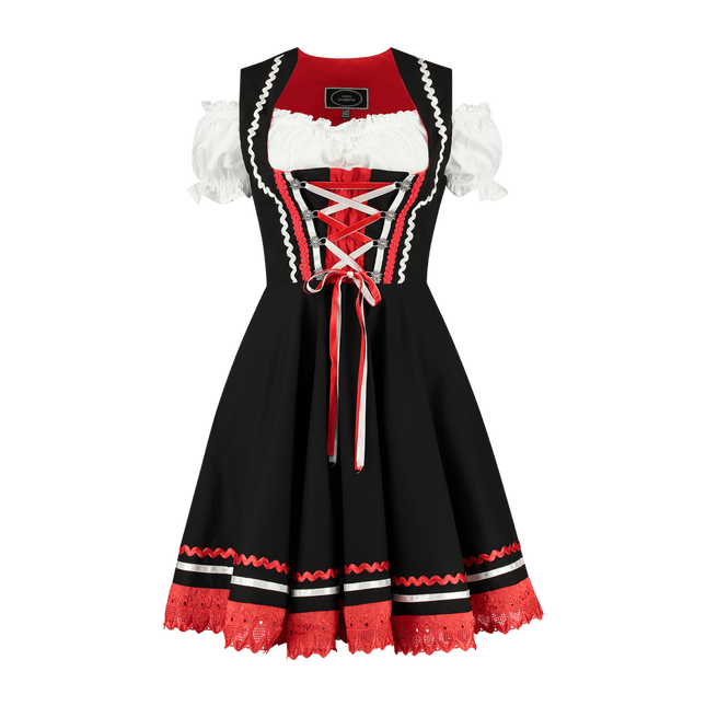 Oktoberfest Dirndl Jurk Oktoberfest Zwart Rood Dames 2 Delig van Haus Huberts koop je bij Partywinkel