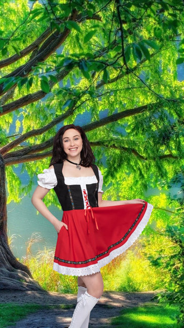 Oktoberfest Dirndl Jurk Oktoberfest Zwart Rood Dames van Haus Huberts koop je bij Partywinkel