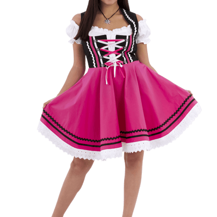 Oktoberfest Dirndl Jurk Oktoberfest Zwart Roze Dames 2 Delig van Haus Huberts koop je bij Partywinkel