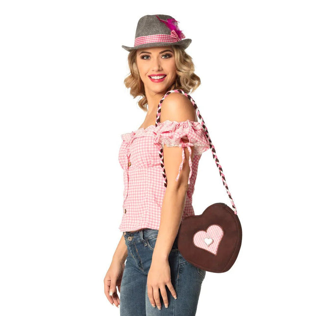 Oktoberfest Schoudertasje Bruin Roze van Boland koop je bij Partywinkel