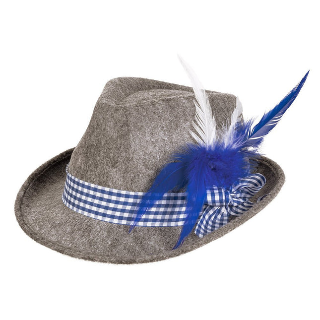 Oktoberfest Tiroler Hoed Grijs Blauw van Boland koop je bij Partywinkel