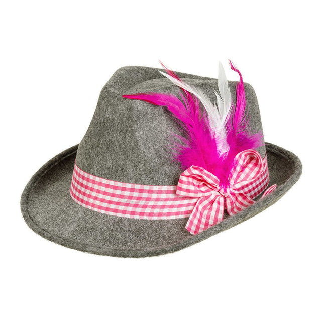 Oktoberfest Tiroler Hoed Grijs Roze van Boland koop je bij Partywinkel