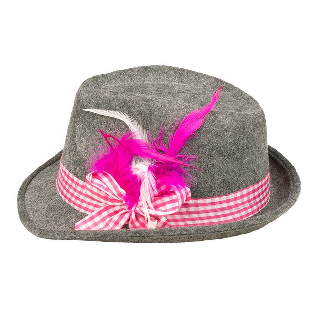 Oktoberfest Tiroler Hoed Grijs Roze van Boland koop je bij Partywinkel
