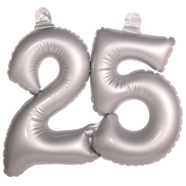 Opblaascijfer 25 Zilver 45cm van Folat koop je bij Partywinkel