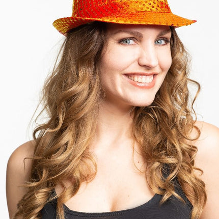 Oranje Hoed Pailletten Met Licht van Partychimp koop je bij Partywinkel