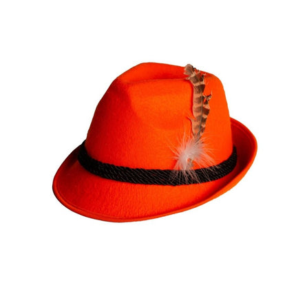 Oranje Hoed Tirol Met Veer van Partychimp koop je bij Partywinkel