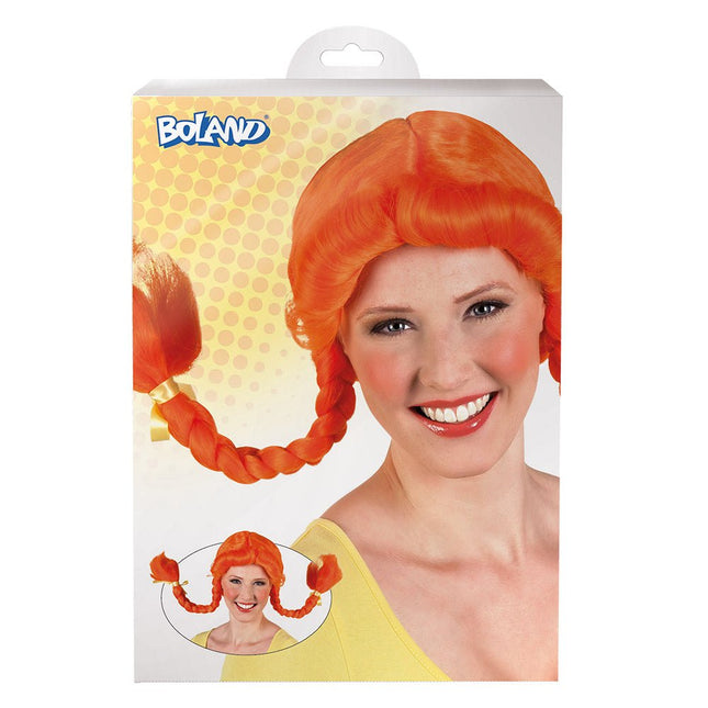 Oranje Pruik Met Vlechten van Boland koop je bij Partywinkel